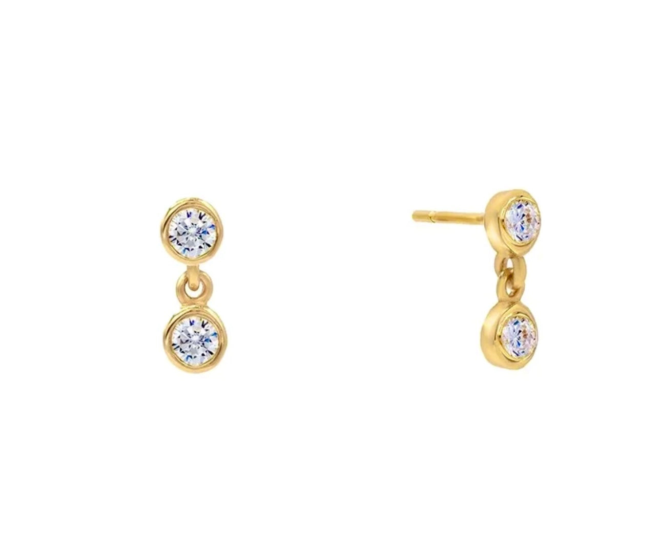 Crystal Drop Earrings, 14k thick gold plate on sterling silver