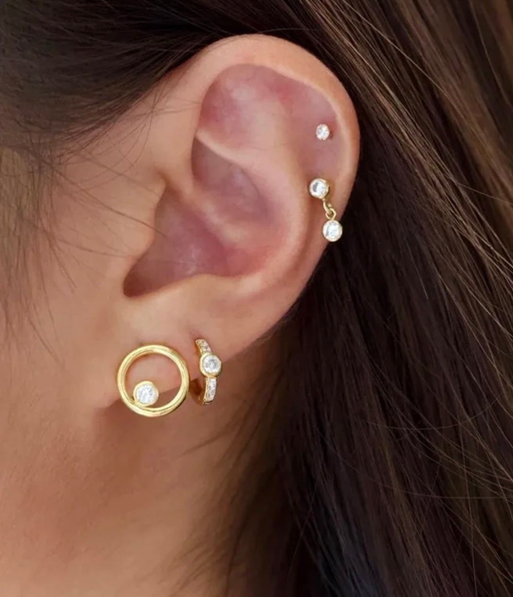 Crystal Drop Earrings, 14k thick gold plate on sterling silver