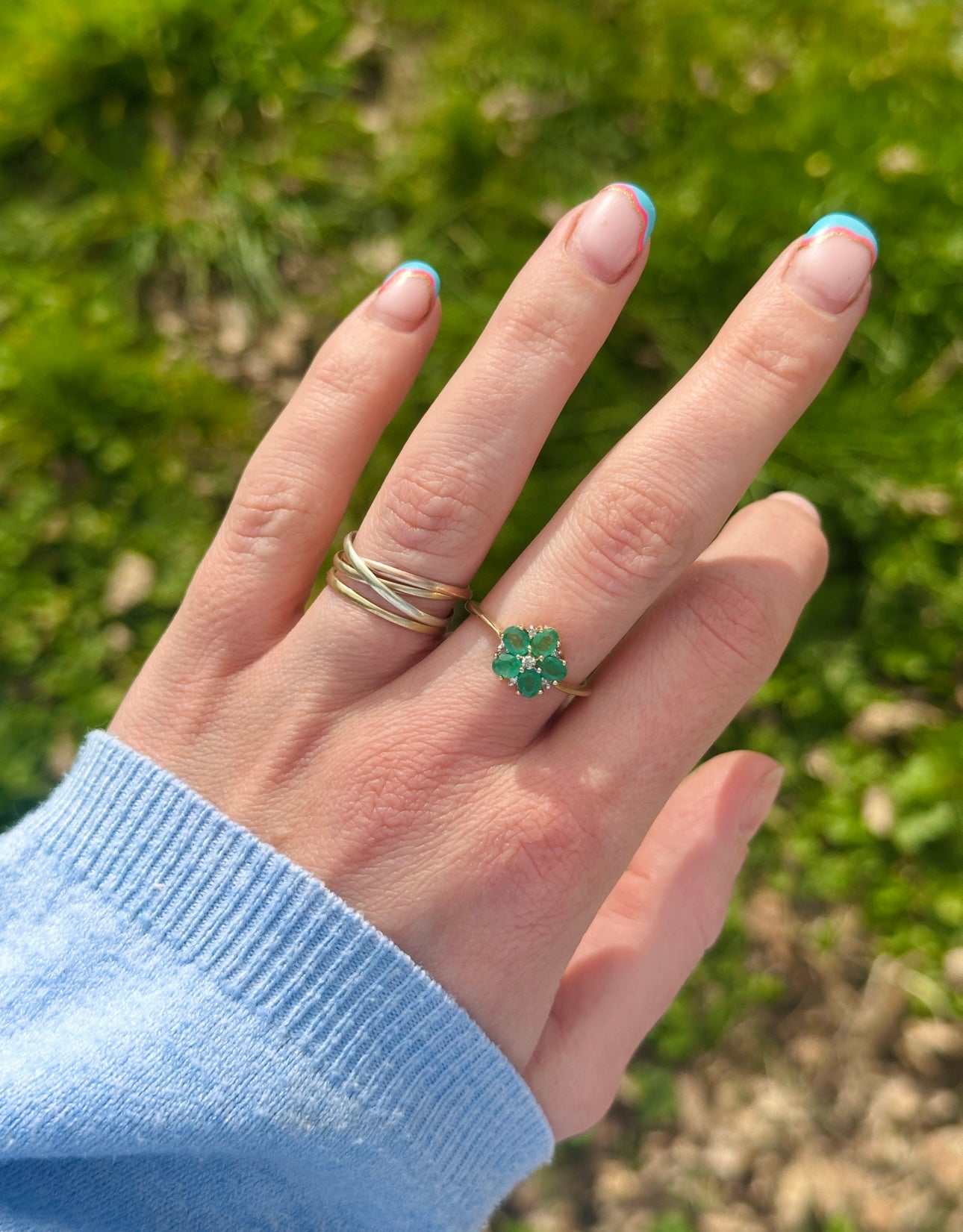 Vintage Emerald Flower Ring