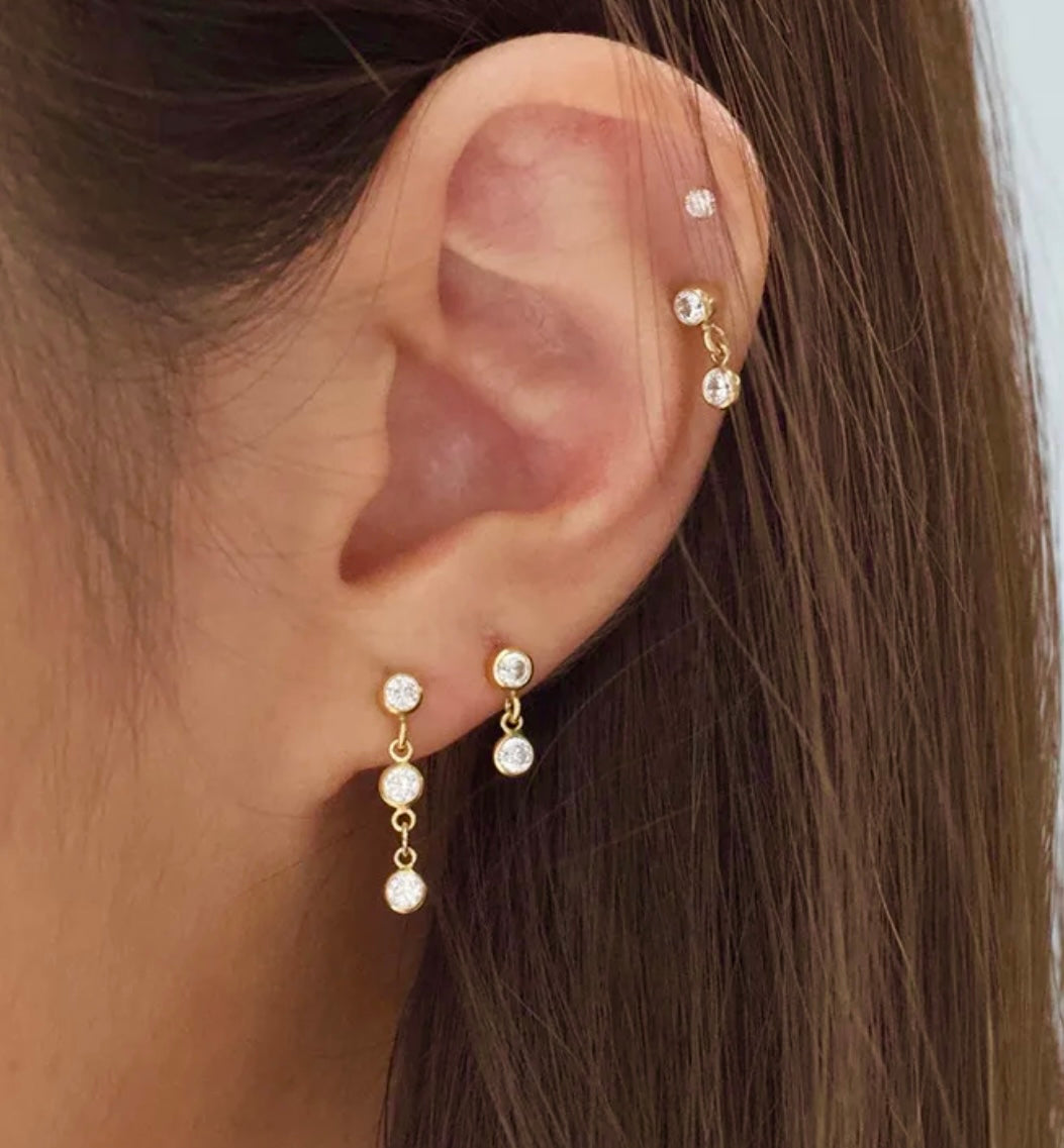 Crystal Drop Earrings, 14k thick gold plate on sterling silver