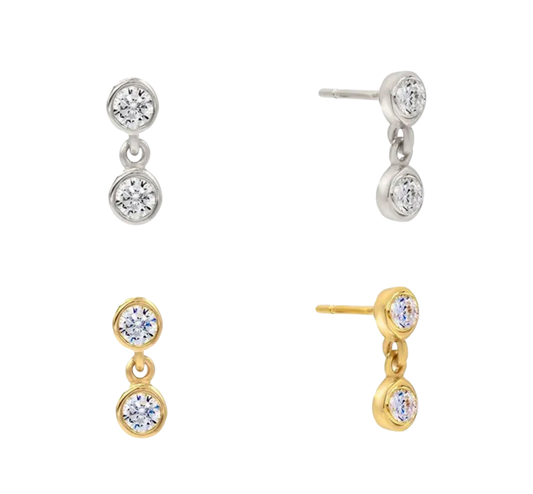 Crystal Drop Earrings, 14k thick gold plate on sterling silver