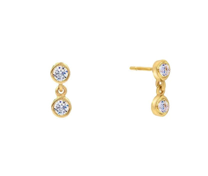 Crystal Drop Earrings, 14k thick gold plate on sterling silver