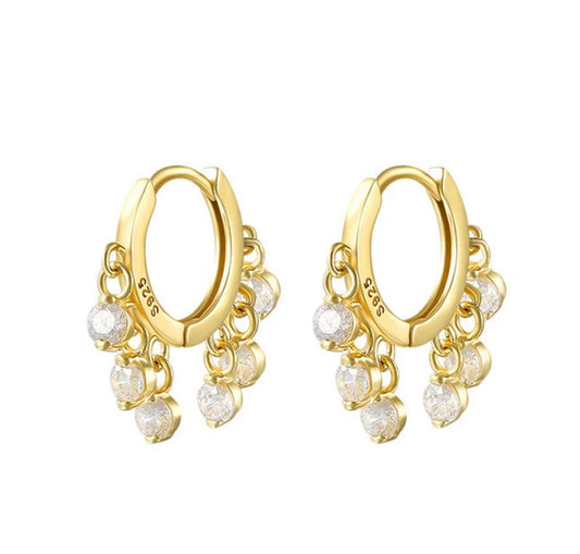 Waterfall Crystal Earrings, 14k thick gold plate on sterling silver