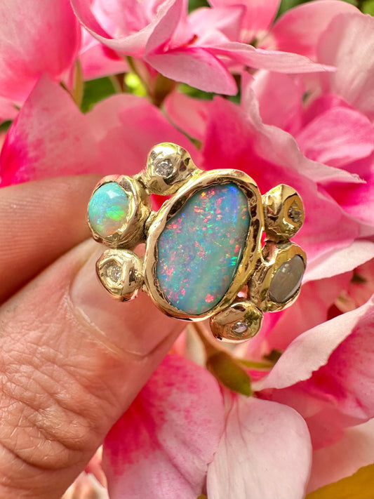 Diamond & Opal Cluster Ring