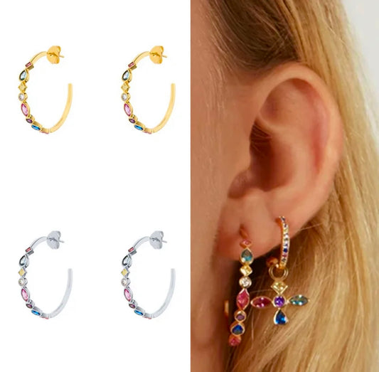 Rainbow Hoop Earrings, 14k thick gold plate on sterling silver
